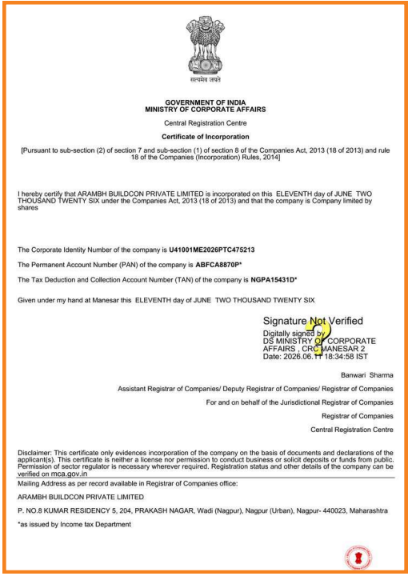 Certificate of Incorporation Scan